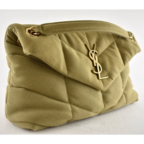 Saint Laurent Small Puffer Chain Fir Green Gold YSL Logo Shoulder Crossbody Bag - Picture 9 of 16